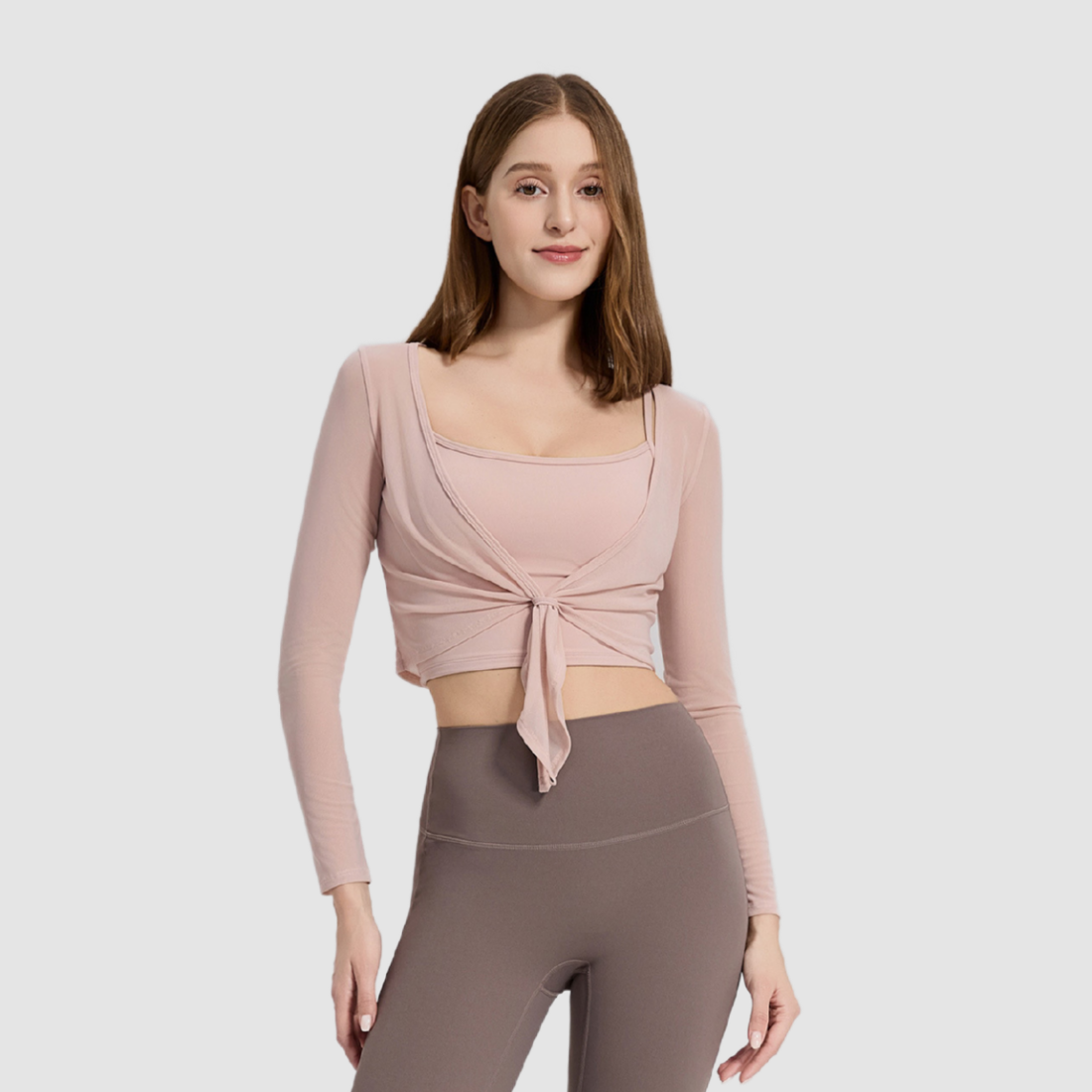 Wholesale Women's Tie-Front Yoga Top & Built-In Cup Bra Set