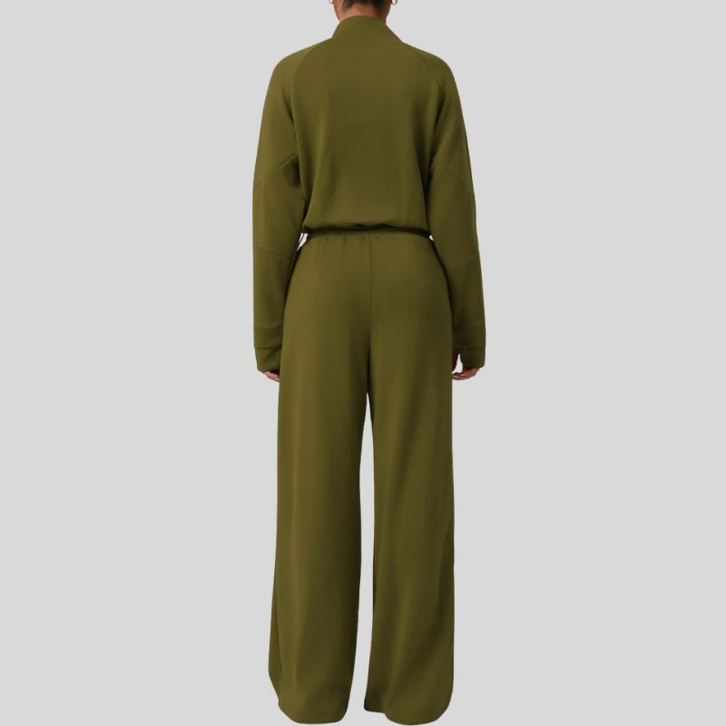 Thick half-zip sweatshirt + drawstring wide-leg pants 2-piece set