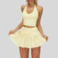 Removable Bra Pad Tank top+Anti-exposure design pleated skirt 2-piece set