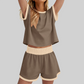 Wholesale Color-Block Drop-Shoulder T-Shirt & Shorts Set – 2-Piece Casual Sports Matching Set