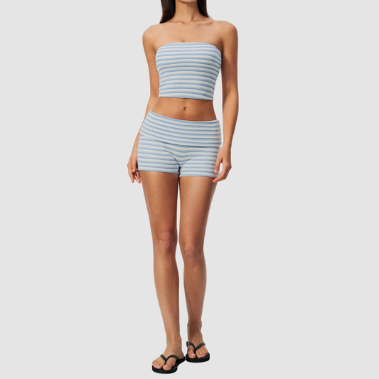 Wholesale Women's Stripe Bandeau Tank & Shorts Yoga Set