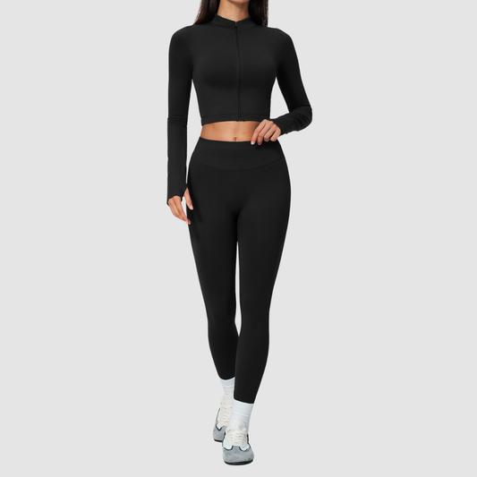 Wholesale Women's Cropped Stand-Collar Jacket & Leggings Yoga Set