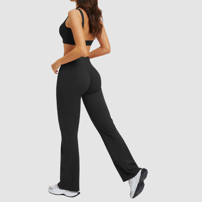 Wholesale Solid Color Halter Neck Sports Bra + High-Waisted Flare Pants