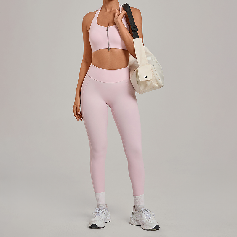 Wholesale Zipper Tank Top+Highlighted Legging 2-piece Set