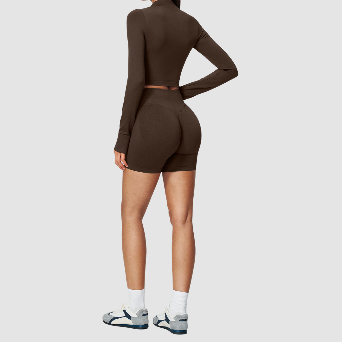 Wholesale Women's Stand-Collar Jacket & Yoga Shorts Set