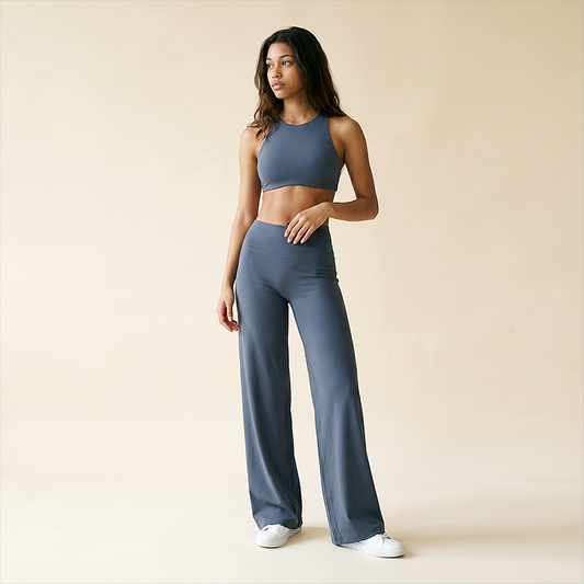 Wholesale Women's Brushed Fabric Sports Bra and Wide-Leg Pants Set