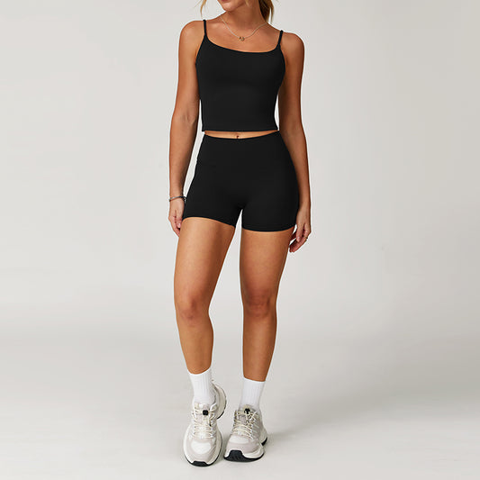 Brushed Thin straps tank top + High-Waist shorts 2-Piece Set