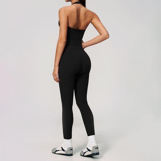 Wholesale Women's Cream-Feel Fleece Deep-V Halter Neck Tank Top & Leggings Set