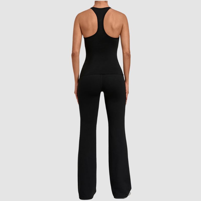 Wholesale Women's Racerback Yoga Set – Double-Layer Chest Pad Cross Waist Flare Pants