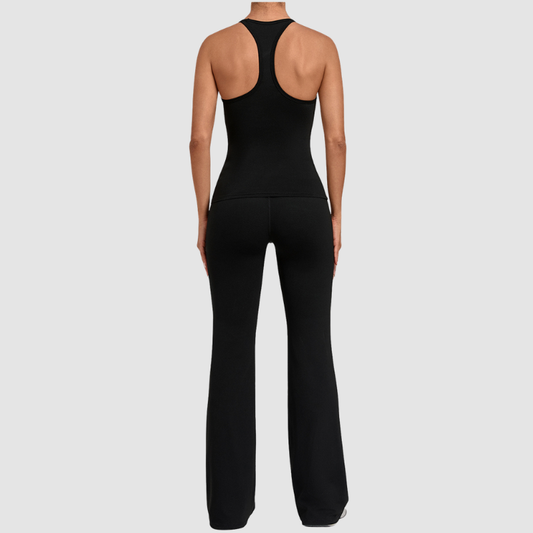 Wholesale Women's Racerback Yoga Set – Double-Layer Chest Pad Cross Waist Flare Pants
