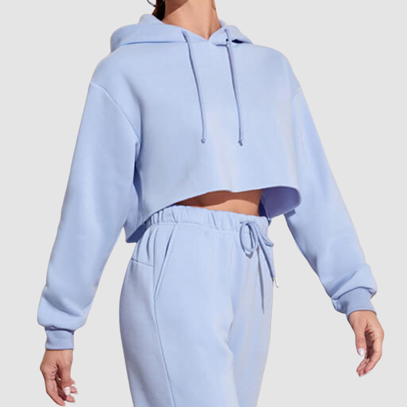 Wholesale solid color cropped drawstring hoodie