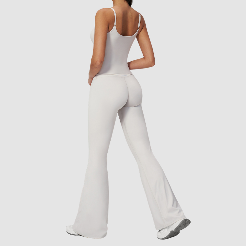 Wholesale Seam-Detail Racerback Tank Top & High-Waist Flare Leggings Set – Brushed Yoga 2-Piece