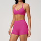 Wholesale Women's Halter Neck Sports Bra & High-Waist Booty Shorts Set – Seam-Detail Quick-Dry 2-Piece Yoga Set