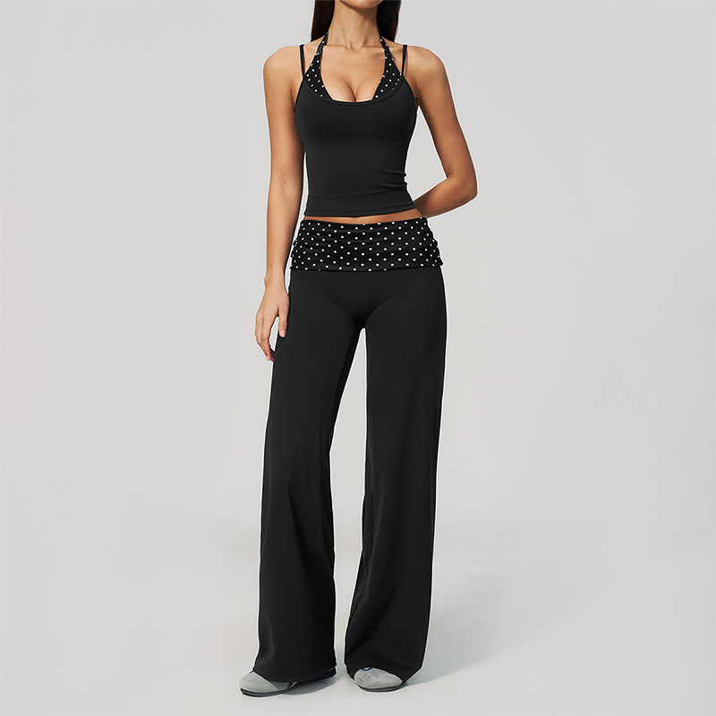 Wholesale Women's Polka Dot & Stripe Yoga Set Tank Top & Wide-Leg Pants w/ Chest Pad