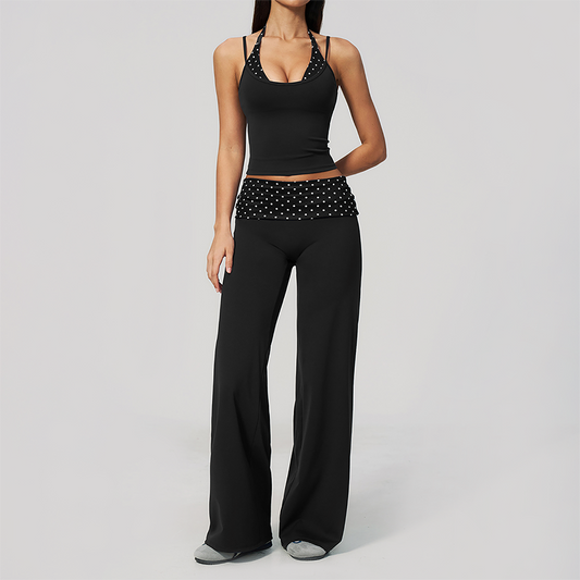 Wholesale Women's Polka Dot & Stripe Yoga Set Tank Top & Wide-Leg Pants w/ Chest Pad