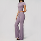 Wholesale Women's Buttery Soft Short Sleeve Crop Top & Flare Pants Yoga Set