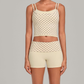 Wholesale Women's Retro Print Double-Strap Yoga Vest+High-waist Shorts Two-Piece Set