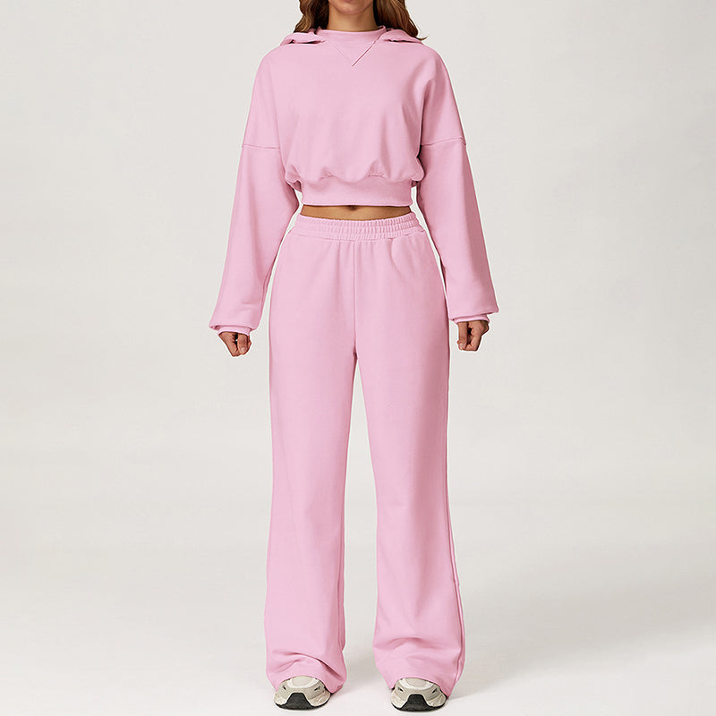 Cropped Hooded Sweatshirt + Loose Sweatpants 2-Piece Set