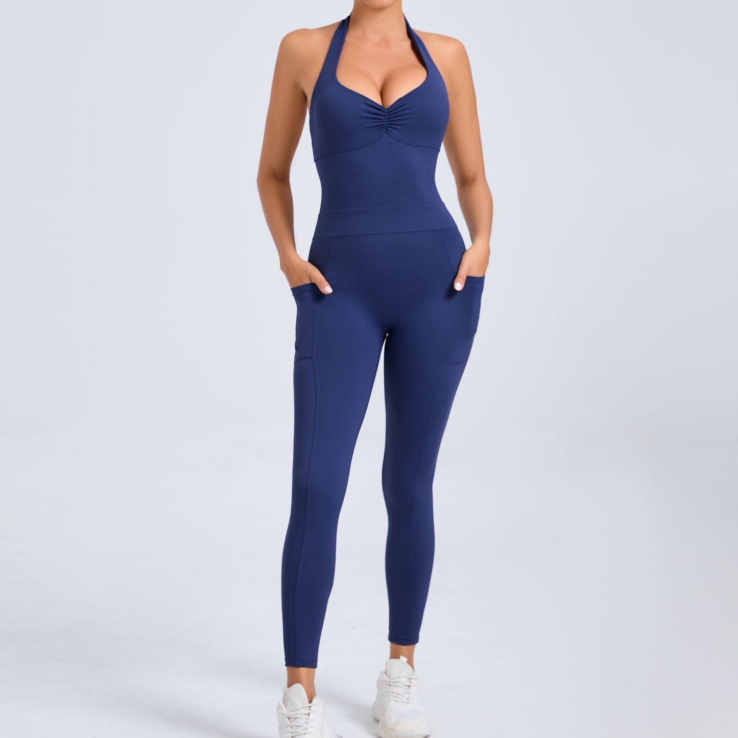 Halter hollow out tight fitting sports jumpsuit