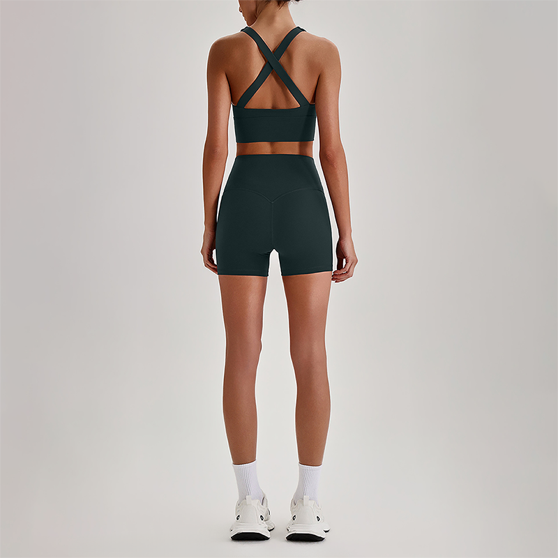 Wholesale Cross-Back Sports Bra & High-Waist Biker Shorts Set – Naked-Feel Quick-Dry Yoga 2-Piece