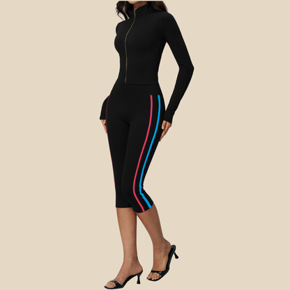 Wholesale Women's Stand-Collar Zip Jacket & Cropped Pants Yoga Set