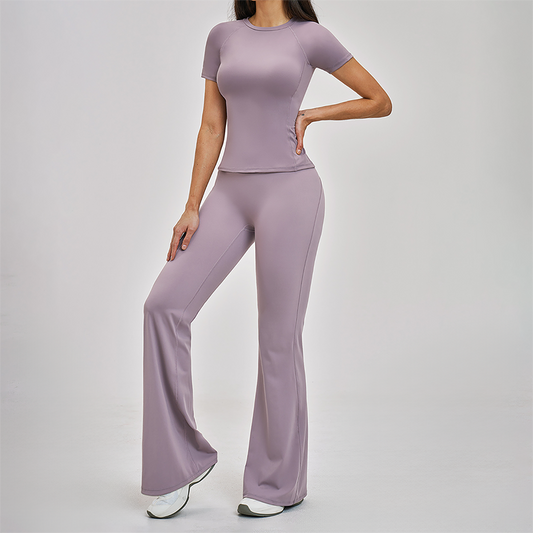 Wholesale Round Neck Short Sleeve Tank Top+High Waist pants 2-piece Set