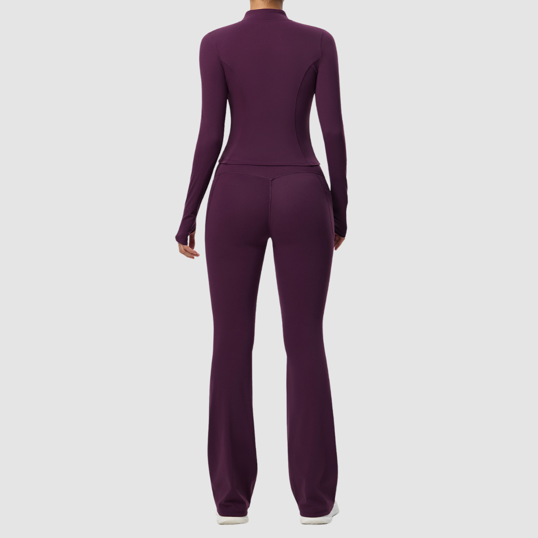 Wholesale Women's Activewear Zip Pocket Jacket & Flare Pants Yoga Set
