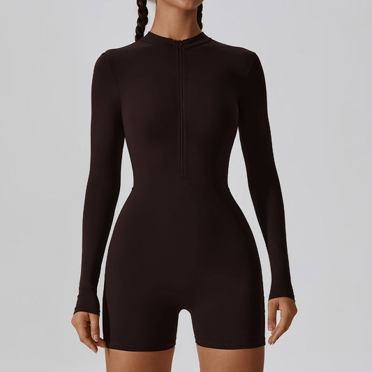Wholesale Solid zippered long-sleeved sports jumpsuit | Wonderxfans bulk activewear