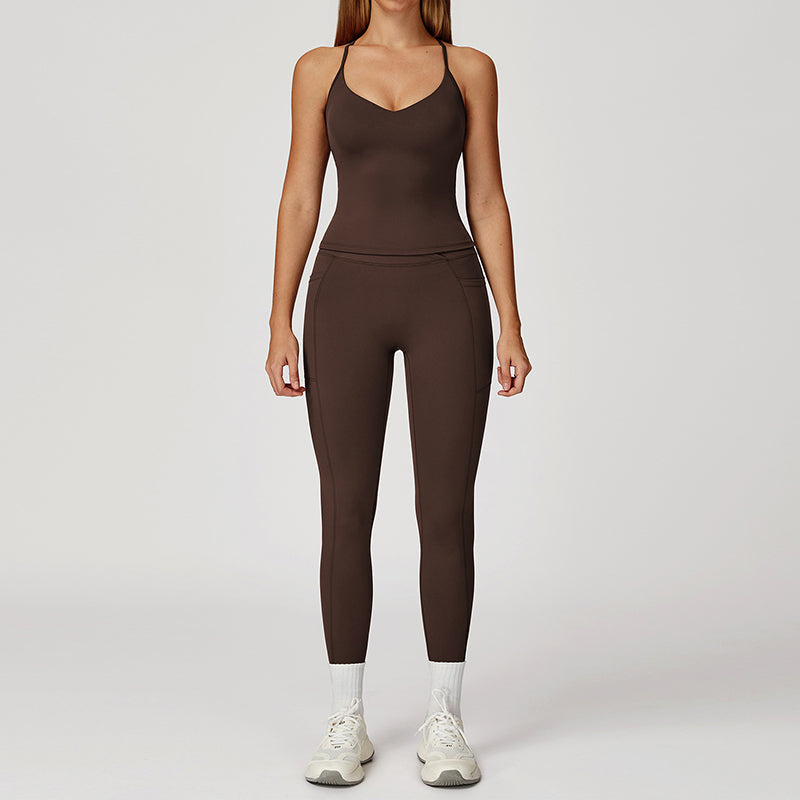 Snug-Fit Tank Top + V-Shaped Waistline Leggings 2-Piece Set