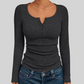 Wholesale Women's Button V-Neck Long Sleeve Ribbed Knit Top