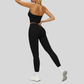 Removable Bra Pad Tank top+Pleated waistband sport leggings 2-piece set
