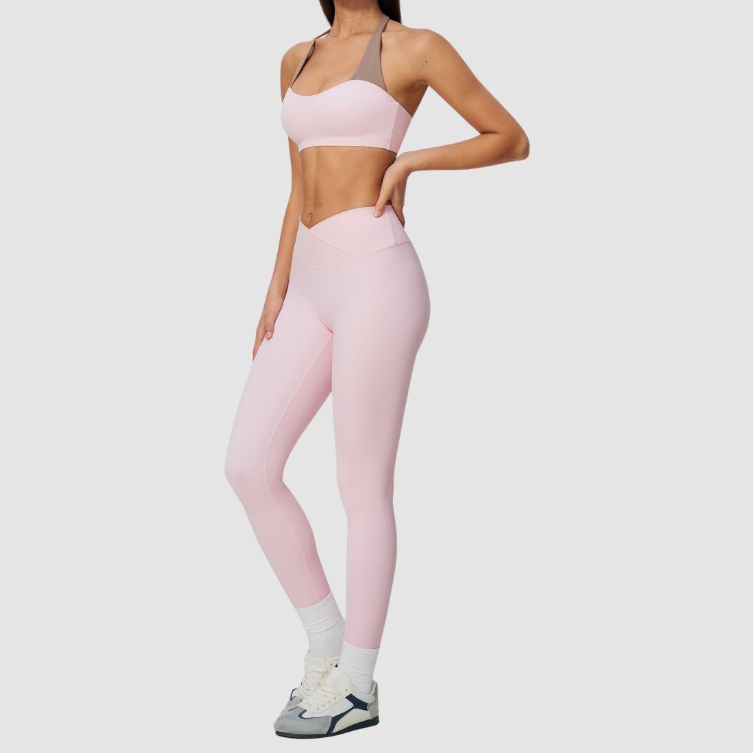 Wholesale Women's Color-Block Sports Bra & Leggings Two-Piece Set
