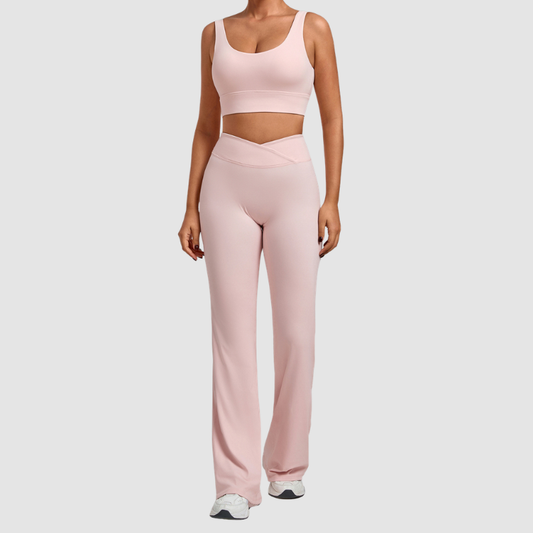 Wholesale Women's Naked-Feel Sports Bra + Flare Pants Set – Moisture-Wicking Yoga Fitness Activewear