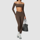 Wholesale Women's One-Shoulder Long-Sleeve Top+Yoga Leggings Set