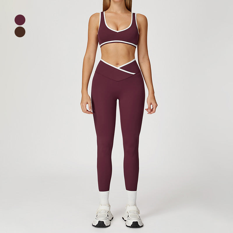 Ultra-Soft Contrasting Color Sports Bra + High Waist leggings 2-piece Set