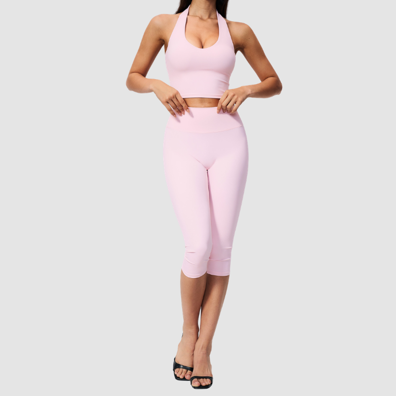 Wholesale Women's Sports Bra and Mid-Length Shorts Set – Brushed Peach-Lift Yoga Set