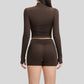 Yoga-inspired slim-fit long-sleeved top + tight-fitting shorts 2-piece set