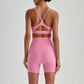 Wholesale Brushed Naked-Feel Open-Back Sports Bra & High-Waist Shorts Set – Sculpting Yoga 2-Piece