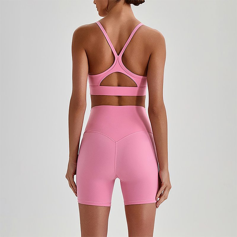 Wholesale Brushed Naked-Feel Open-Back Sports Bra & High-Waist Shorts Set – Sculpting Yoga 2-Piece