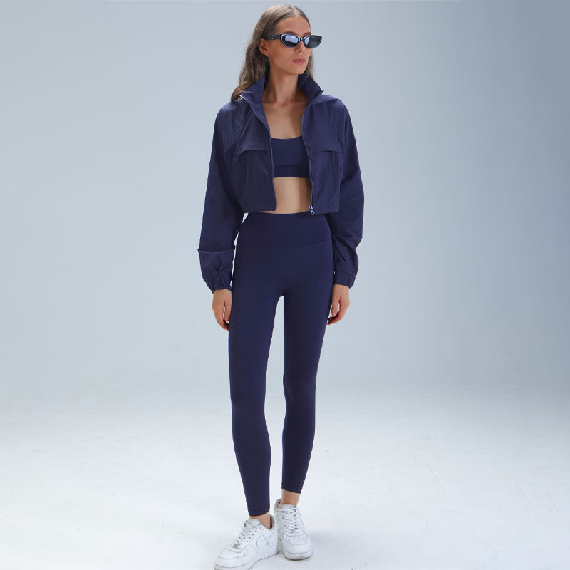 3-Piece Zip-Front Yoga Set with Hooded Jacket