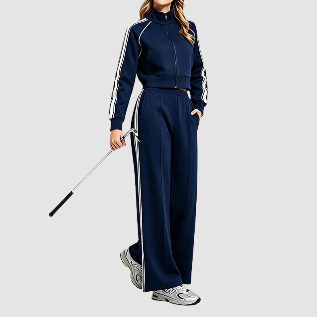 Wholesale Women’s Stripe Jacket & Straight-Leg Pants Separates – Cotton Blend Activewear