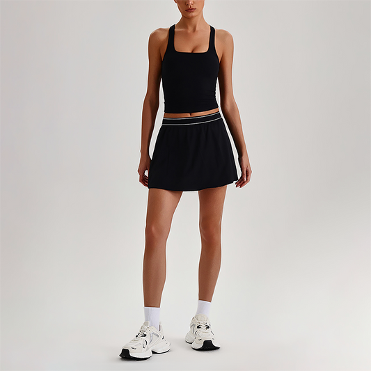 Wholesale Sleeveless Sports Top & Pleated Tennis Skirt Set – Quick-Dry Athletic 2-Piece with Built-In Shorts