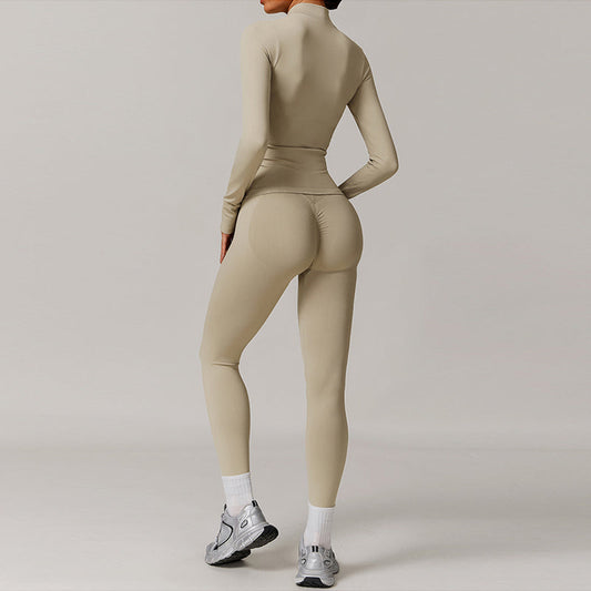 Seamless Full Zipper Fitness jackets + high waist leggings 2-piece set