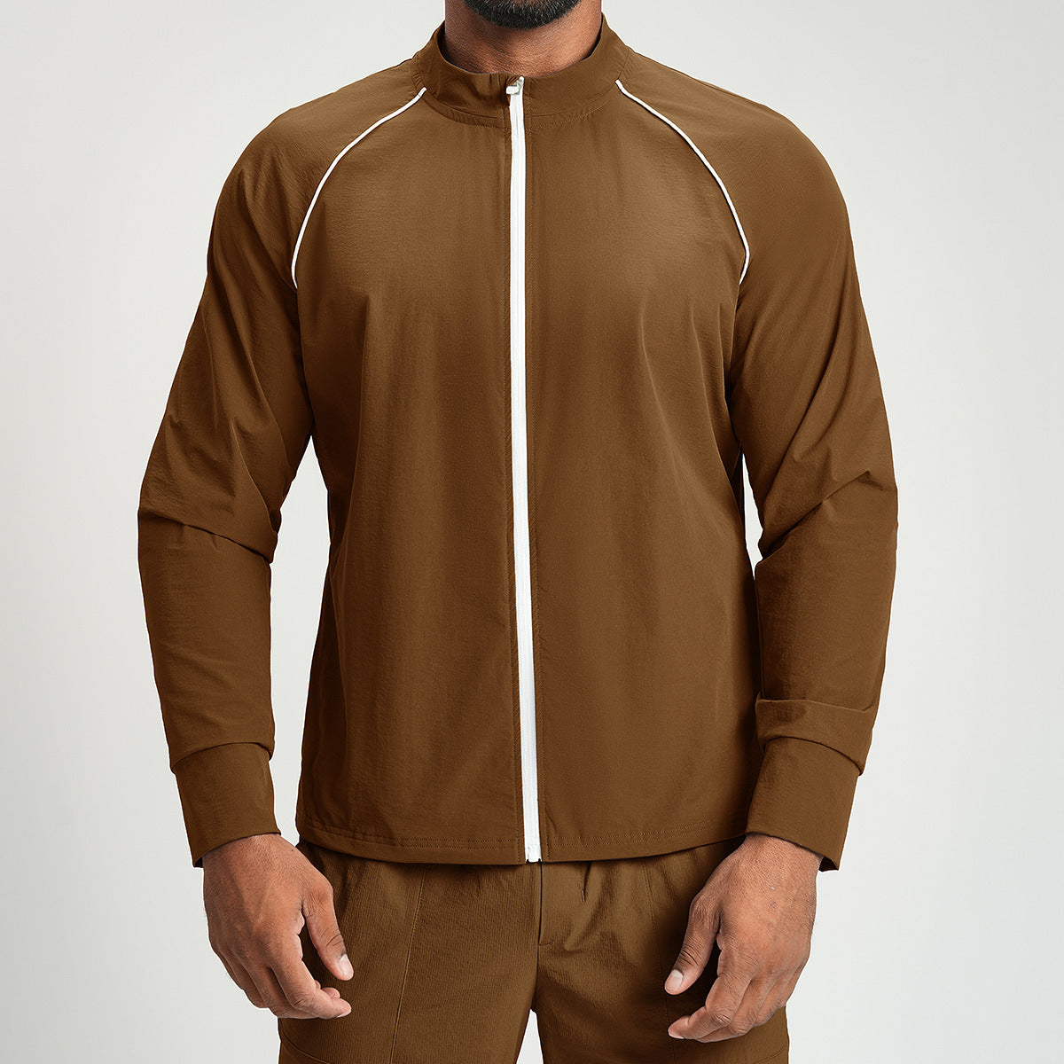 Wholesale Men Recycled Nylon Stand Collar Zip Jacket