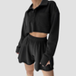 Wholesale Women's Long Sleeve Crop Cardigan & Drawstring Shorts Set – Casual Two-Piece TZ8040