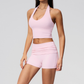 Wholesale Women's Cross-Back Halter Sports Bra and Shorts Set – Brushed Yoga Set