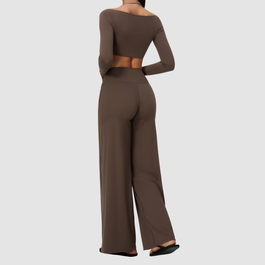 Wholesale Women's Long-Sleeve Top+Wide-Leg Fitness Pants Yoga Set