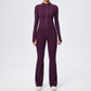 Wholesale Women's Activewear Zip Pocket Jacket & Flare Pants Yoga Set
