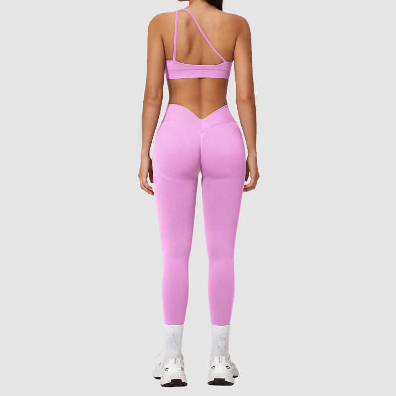 Wholesale Seamless One-Shoulder Sports Bra & High-Waist Leggings Set – Quick-Dry Yoga 2-Piece