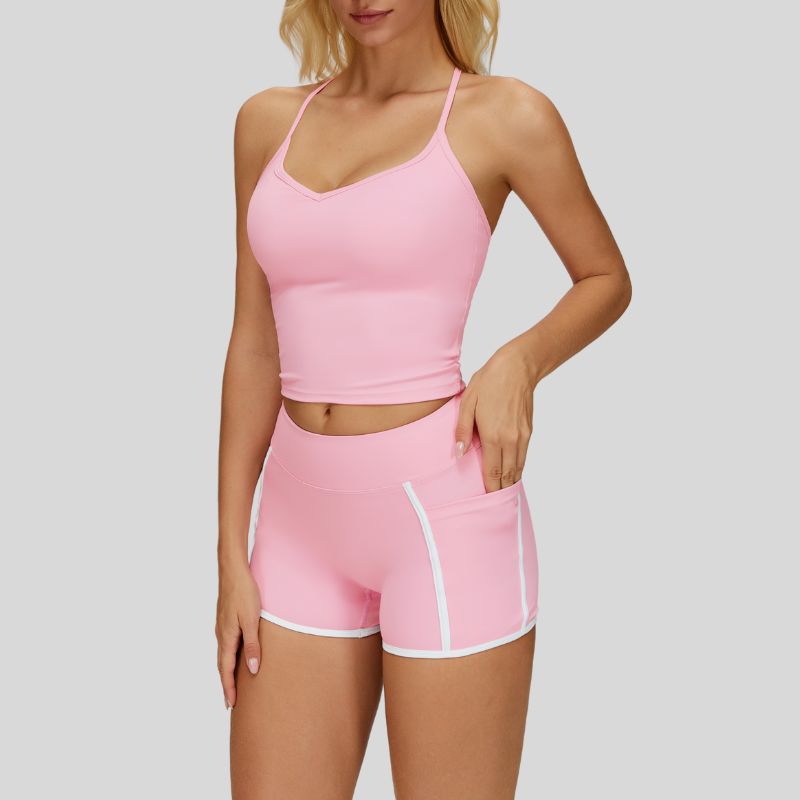 Beautiful Back Slimming Tank top+Contrasting Fitness Shorts 2-piece set